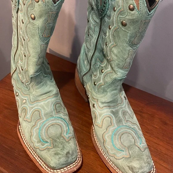 ~Turquoise Justin Women’s Marino Cowboy Boots ~ - Picture 9 of 10